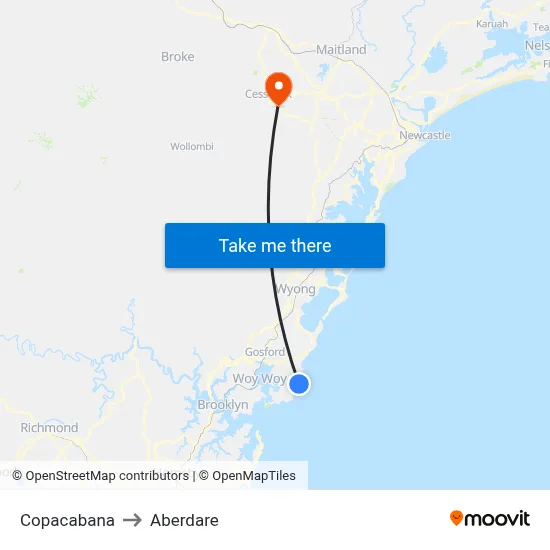 Copacabana to Aberdare map