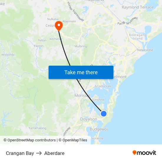 Crangan Bay to Aberdare map