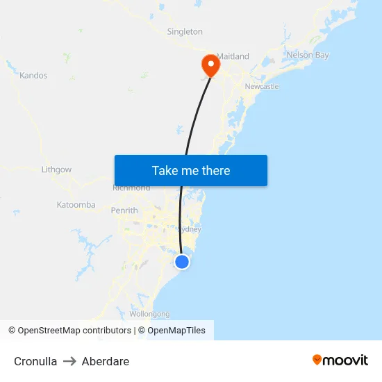 Cronulla to Aberdare map