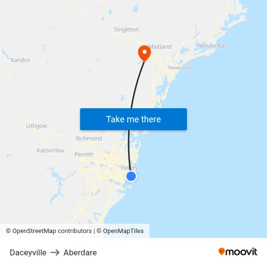 Daceyville to Aberdare map