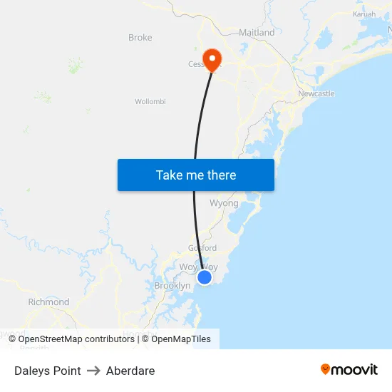 Daleys Point to Aberdare map