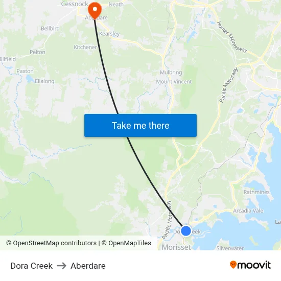 Dora Creek to Aberdare map