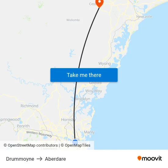 Drummoyne to Aberdare map