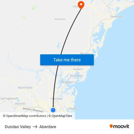 Dundas Valley to Aberdare map