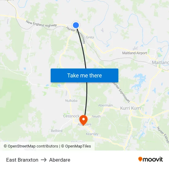 East Branxton to Aberdare map