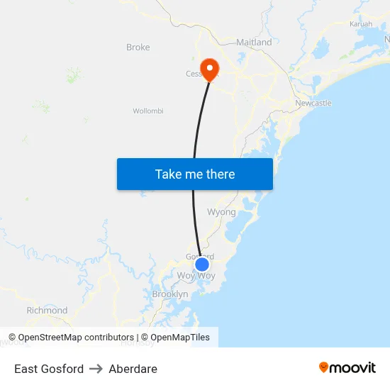 East Gosford to Aberdare map