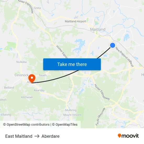 East Maitland to Aberdare map