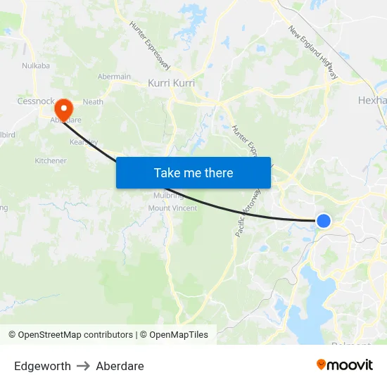 Edgeworth to Aberdare map