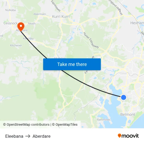 Eleebana to Aberdare map