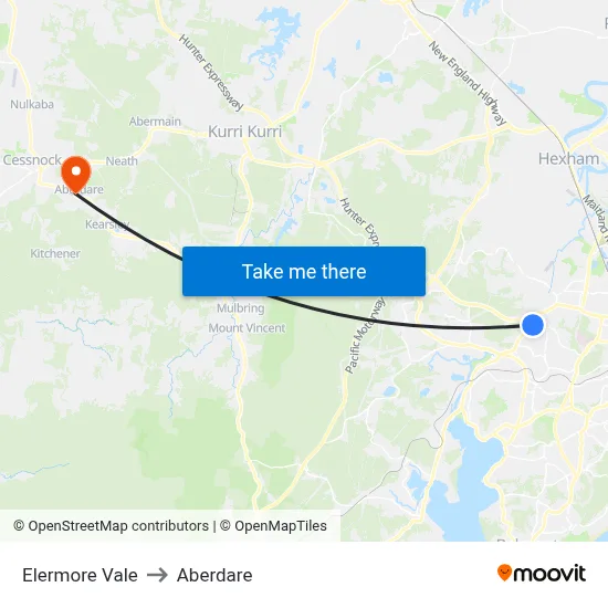 Elermore Vale to Aberdare map