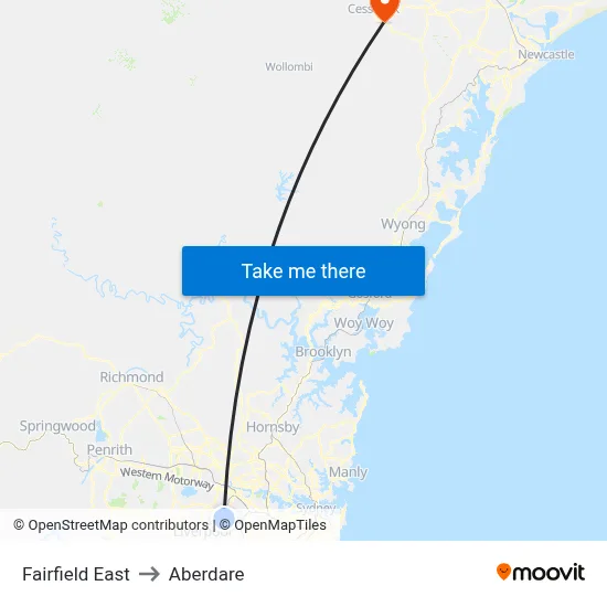 Fairfield East to Aberdare map