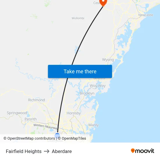 Fairfield Heights to Aberdare map