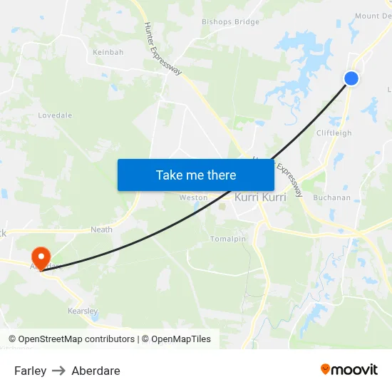 Farley to Aberdare map