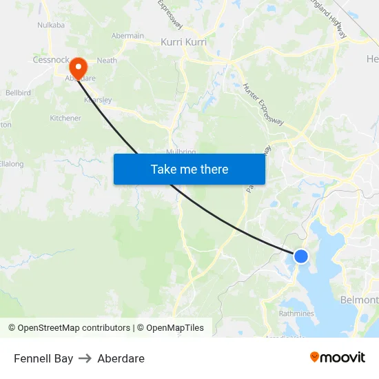 Fennell Bay to Aberdare map