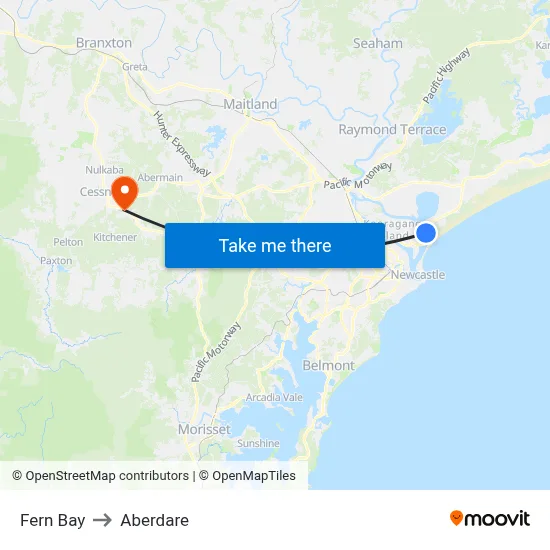 Fern Bay to Aberdare map