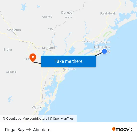 Fingal Bay to Aberdare map