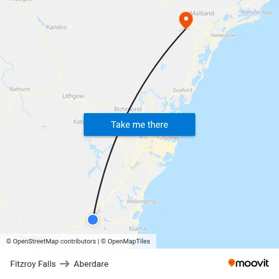Fitzroy Falls to Aberdare map