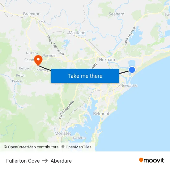Fullerton Cove to Aberdare map