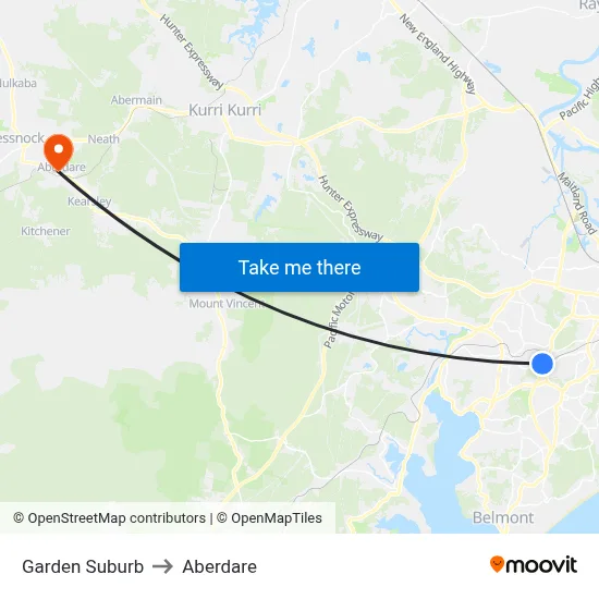 Garden Suburb to Aberdare map