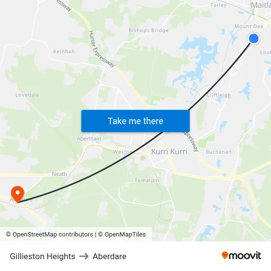 Gillieston Heights to Aberdare map