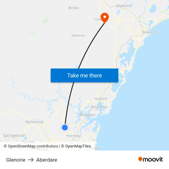 Glenorie to Aberdare map