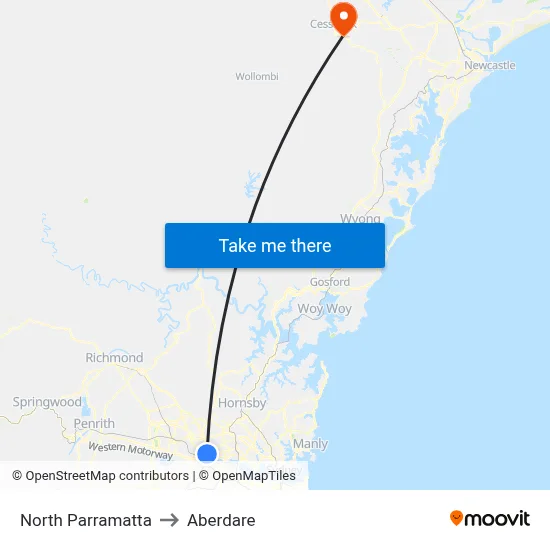 North Parramatta to Aberdare map