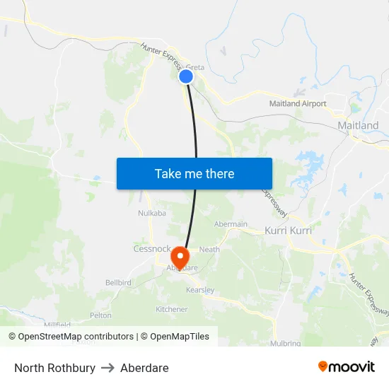 North Rothbury to Aberdare map