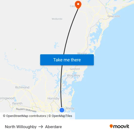 North Willoughby to Aberdare map