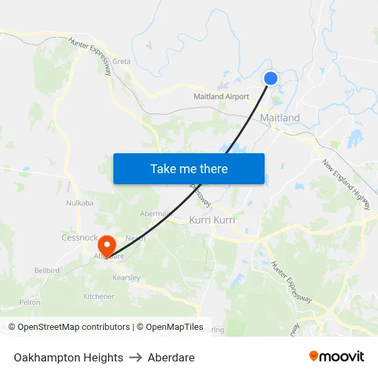 Oakhampton Heights to Aberdare map