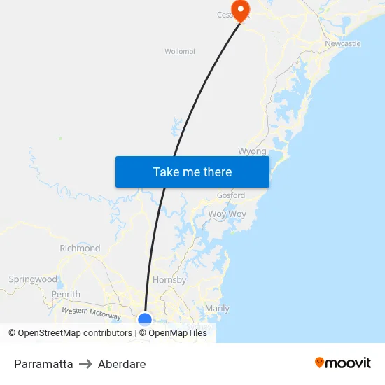 Parramatta to Aberdare map