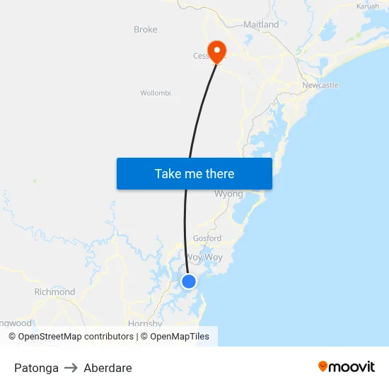 Patonga to Aberdare map