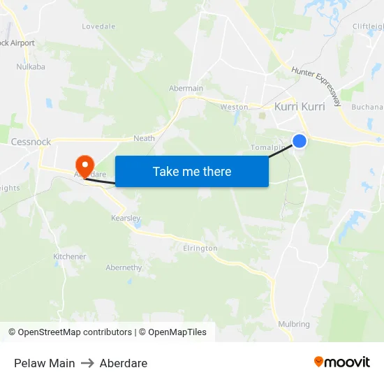 Pelaw Main to Aberdare map