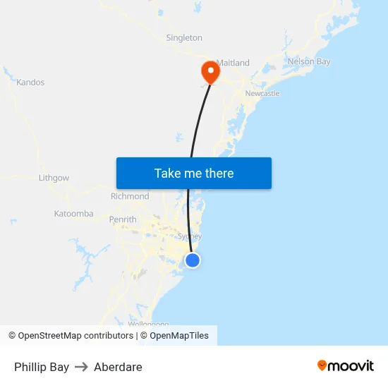 Phillip Bay to Aberdare map