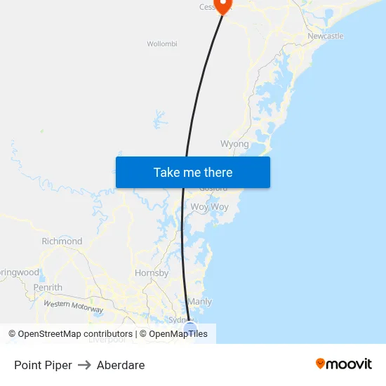 Point Piper to Aberdare map