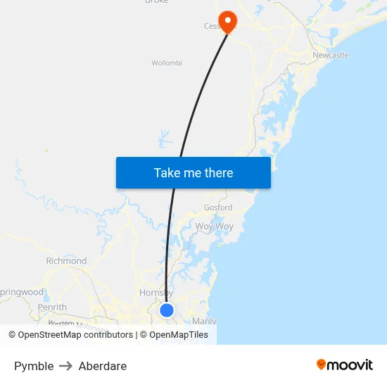 Pymble to Aberdare map