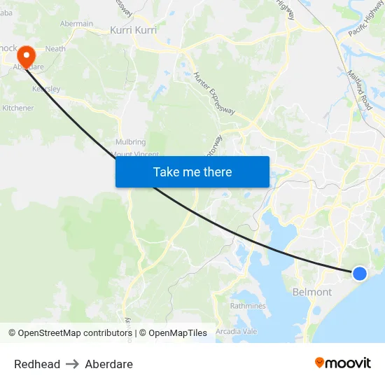 Redhead to Aberdare map