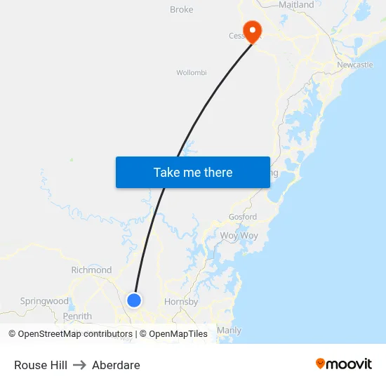 Rouse Hill to Aberdare map