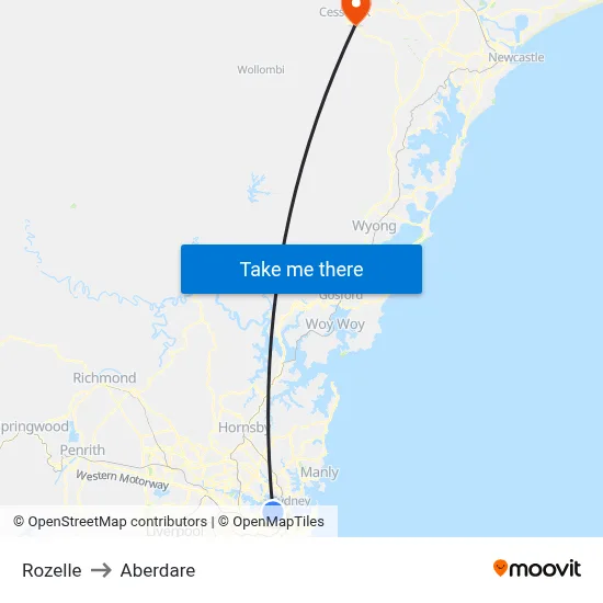 Rozelle to Aberdare map