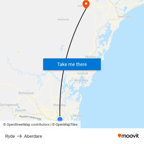 Ryde to Aberdare map