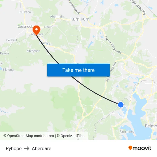 Ryhope to Aberdare map