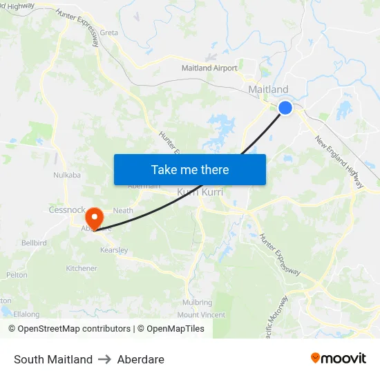 South Maitland to Aberdare map