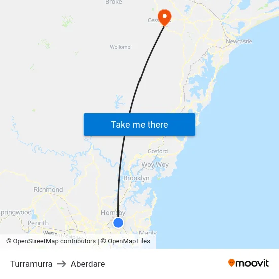 Turramurra to Aberdare map