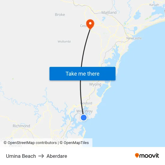 Umina Beach to Aberdare map