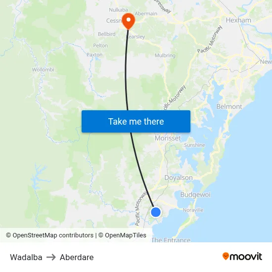 Wadalba to Aberdare map