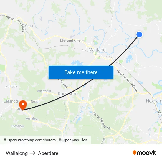 Wallalong to Aberdare map