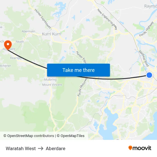Waratah West to Aberdare map