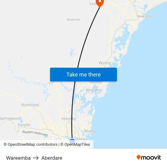 Wareemba to Aberdare map