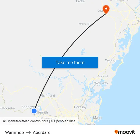 Warrimoo to Aberdare map