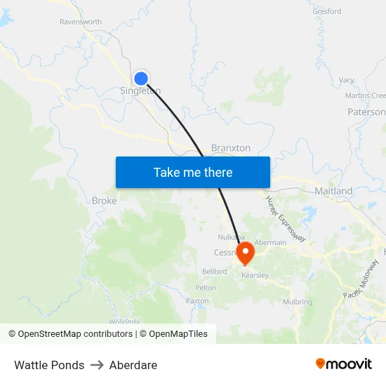 Wattle Ponds to Aberdare map