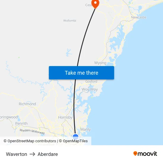 Waverton to Aberdare map